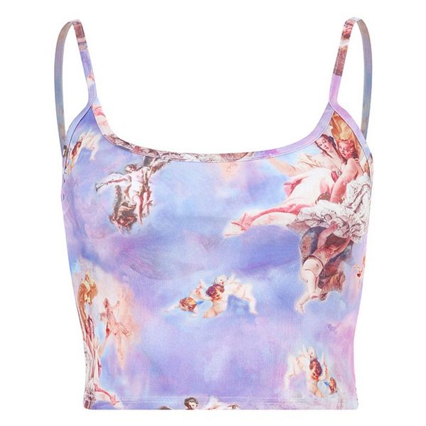 

February Brand Designer Fashion Sexy Slim Sling Angel Print Summer Camisole Women's Sexy Streetwear Short Cropped Navel Bra Top