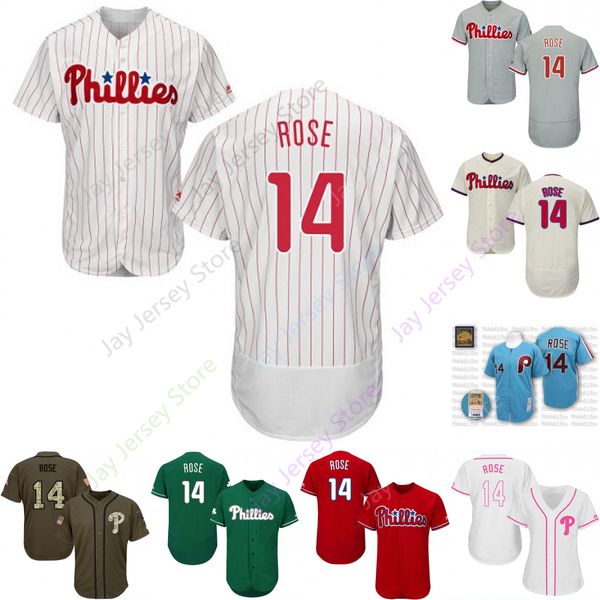 

2019 Philadelphia 14 Pete Rose Jersey Phillies Jerseys Cool Base Flexbase Home Away White Black Red Grey Pullover Button Men Women Youth