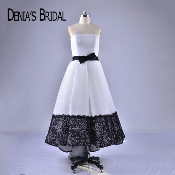 

2018 black and white evening dresses with bow belt strapless elegant evening gowns, White;black