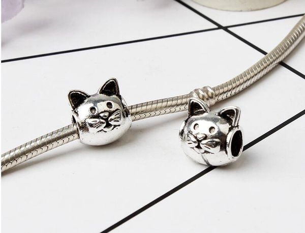 

wholesale- cat big hole loose beads chamilia beads fashion accessories charm pandora diy jewelry bracelet european bracelet necklace, Black