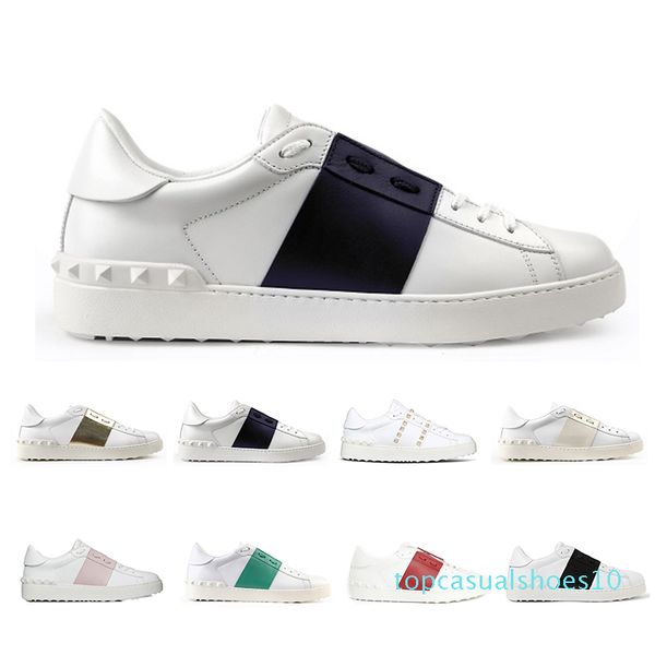

leather shoes for men women rivet sliver black green pink stripe leather walking casual shoes fashion sneakers size 36-46 t10