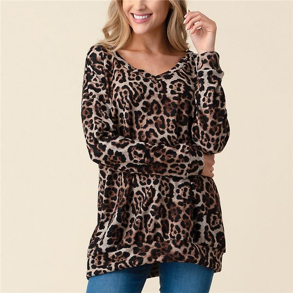 

women leopard t shirt long sleeve baggy v neck loose tee shirt femme elegant ladies autumn tshirt streetwear plus size, White