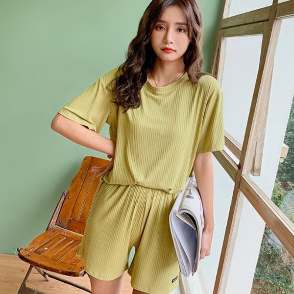 

korean new pajamas women summer short sleeve shorts set casual cotton sleepwear home suit loose girl's nightwear pyjama femme, Black;red