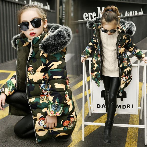 

kids jackets for girls winter coat new fashion children padded coat hooded fur collar winter thick warm outerwears jacket parkas, Blue;gray