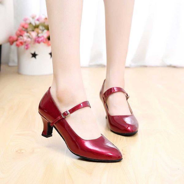 

women solid summer sandals toe closed indoor tango rumba ballroom dancing party shoes glossy sandales femme, Black
