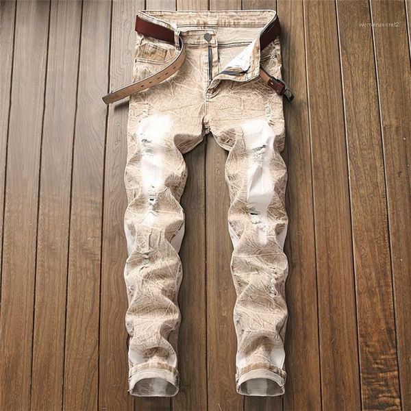 

fashion hole jeans button regular solid color homme clothing new style casual apparel mens khaki designer, Blue