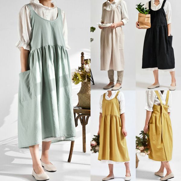 

1pc autumn female women bib apron cotton linen cafe kitchen cooking florist vintage