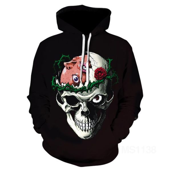 

cool skull printed hoodies 3d men women fashion sweatshirts hooded tracksuits male pullover brand hoodie 2020, Black
