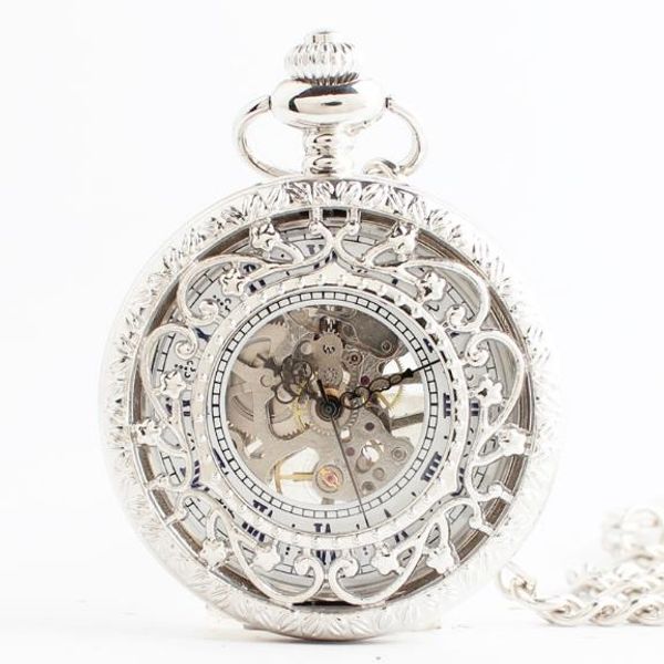 

pocket watches fashion personality gifts hollowed-out flower flip vintage men flip creative mechanical women watch, Slivery;golden