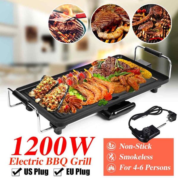 

1200w 110-220v non-stick smokeless bbq grill pan electric barbeque stove for outdoor camping picnic eu/ us plug