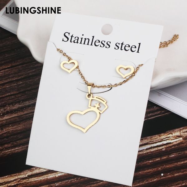 

fashion stainless steel women jewelry sets gold color long chain medical teeth pendant necklaces earrings set for doctor nurse, Silver