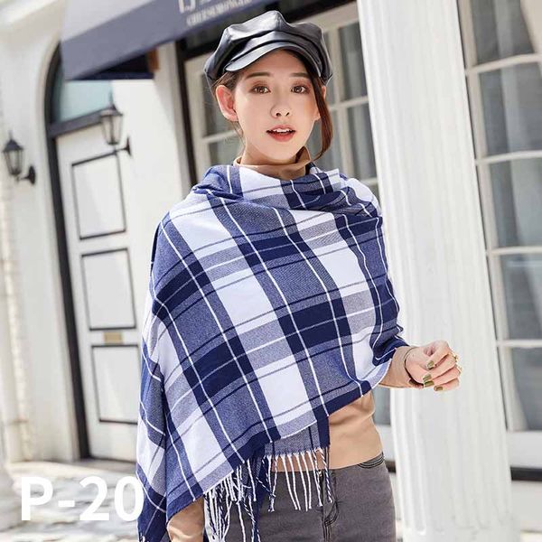 

fork opening tassels check shawl scarf plaid cloak scarf women fashion design high grade multi style and color 30ymh1, Blue;gray