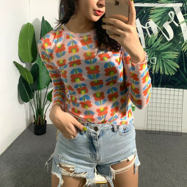 

new style summer women's blouses casual blouse long sleeve neck floral ladies print see through ruffles fashion 2019, White