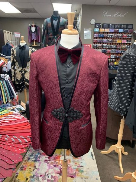 

2020 burgundy jacquard formal men suit slim fit tuxedo for men custom wedding groom party suits costume homme man blazer, White;black