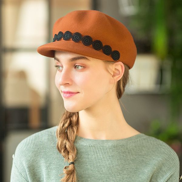 

pure wool cap autumn winter new pattern woman time hat fashion pumpkin hat go on a journey painter hats, Blue;gray