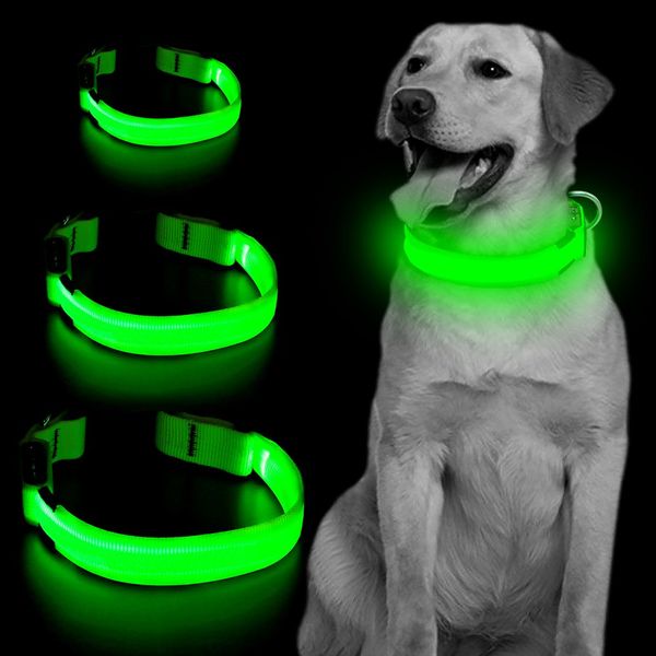 

led dog collar safety adjustable nylon pet collar with metal buckle high visibility at night walks for dogs reflective light up collars