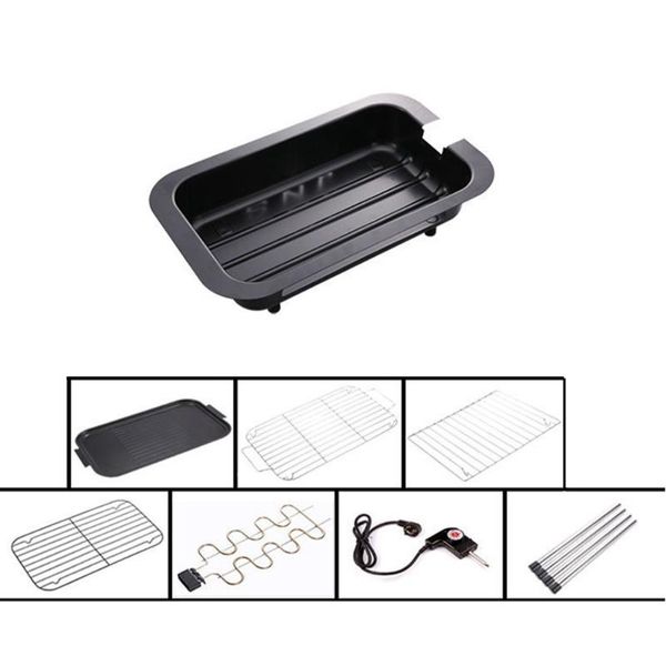 

camp kitchen dmwd 220v double layers multi-purpose carbon electric grill smokeless non-stick roasting pan barbecue stove 2200w 5 gear