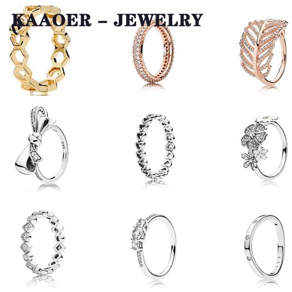 

kaaoer 100% pure silver11 charming 2019 new bee bow heart leaves flower creative overlay lovers ring female, Golden;silver