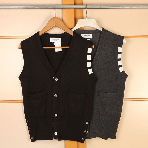

2020 fashion tb brand v-neck sweater vest men woolen cotton casual sleeveless cardigan women slim fit knitted coat male, Black;white
