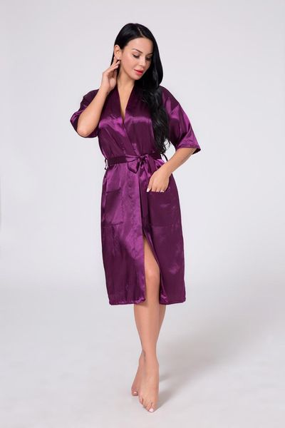 

middle sleeve home clothes nightdress sleepwear purple nightgown imitates silk couple's summer pure silk bathrobe japanese kimono cardi, Black;red