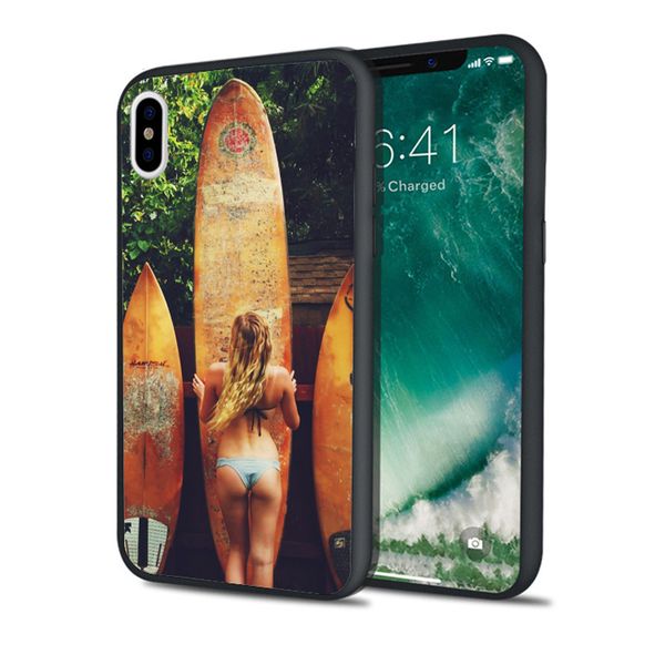

coque luxury beach surfing girl phone case for iphone 11 pro xs max xr 8 7 6s plus 5s se 5 case black soft silicone tpu cover.