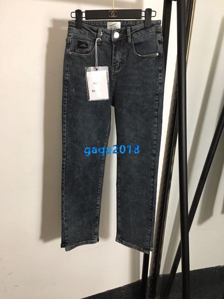 

high end женщины девушки джинсовые брюки джинсы с буквой патч повседневные старинные прямые брюки карандаш взлетно посадочная полоса модный, Blue