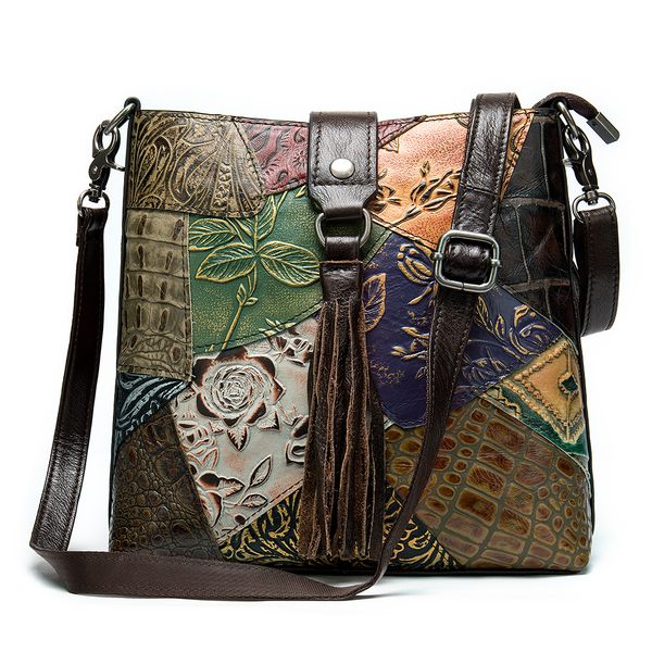 

genuine leather female crossbody bag lady pouch national style natural skin women tussle shoulder messenger bags
