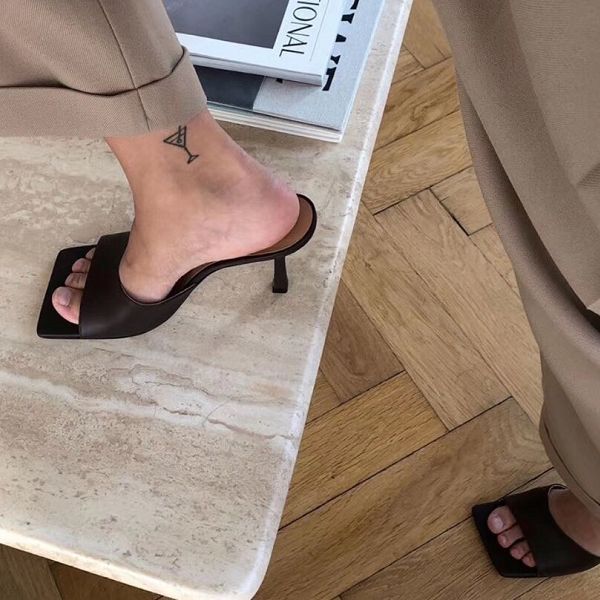 

2020 new summer women sandals square toe ladies heel mules thin high heels sandals slippers female fashion woman shoes 10, Black