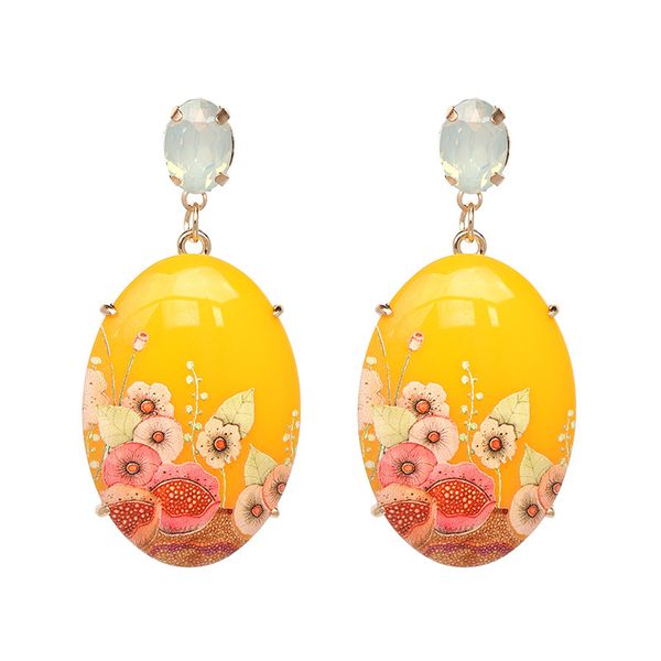 

bohemia new resin print fresh flower blue stud earring 2018 fashion birds elegant earring kpop trendy black yellow ear decoratio, Silver