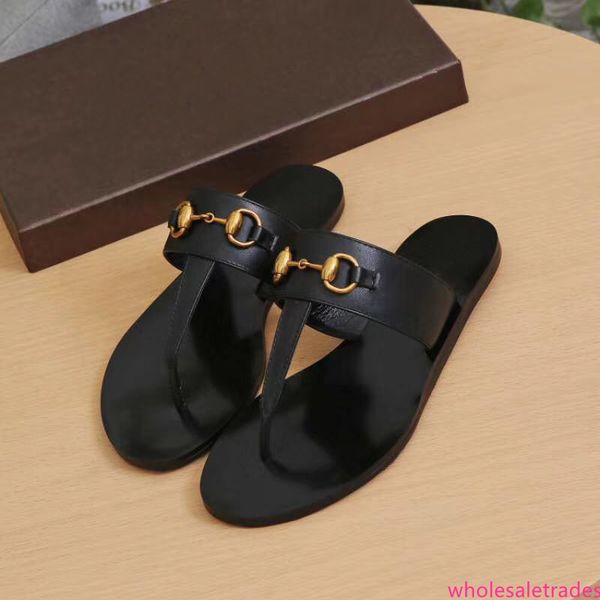 

summer brand designer women flip flops slipper luxury fashion genuine leather slides sandals metal chain ladies casual shoes eu36-eu42 w01