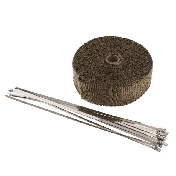 

15m exhaust manifolds fiberglass heat wrap tape thermal wrap brown +ties kit