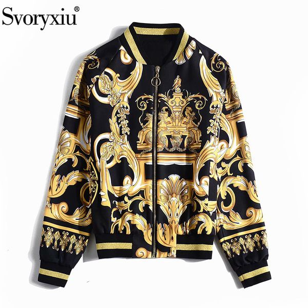 

svoryxiu designer fashion autumn winter jacket coat women's long sleeve vintage printed casual outwear jacket female, Black;brown