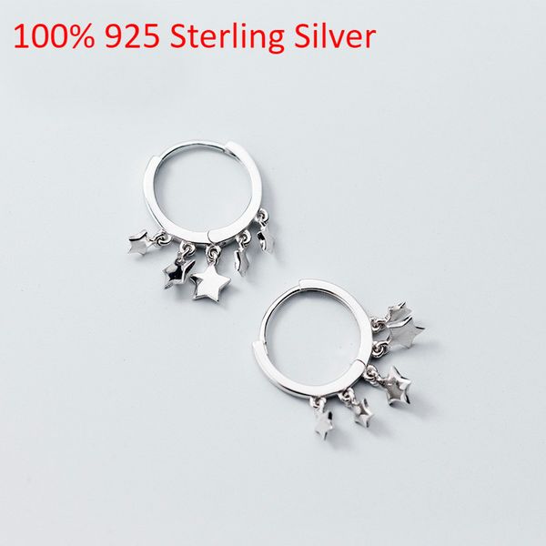 

korean 925 sterling silver hoop earrrings dangle stars huggie earring women simple star earrings tassel shiny female ear jewelry, Golden;silver
