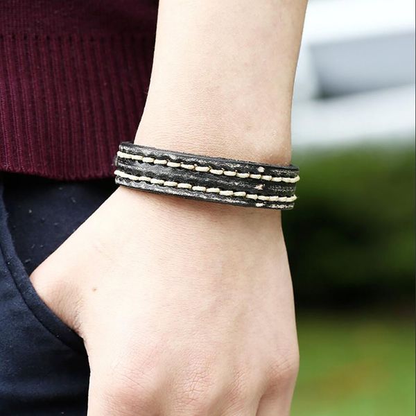 

simple scalable student bracelet creative hip hop cowboy leather bracelet versatile jewelry hand-knitted cuff wristband, Golden;silver