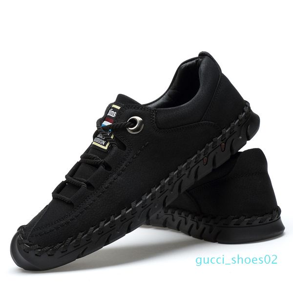

big size 2019 spring genuine leather men shoes lace-up man outdoor casual shoes thick bottom stitch non-slip male g02, Black