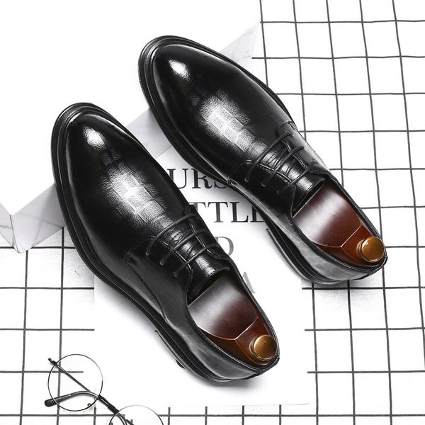 

men s oxford business formal dress leather flat shoes men's shoes, Black