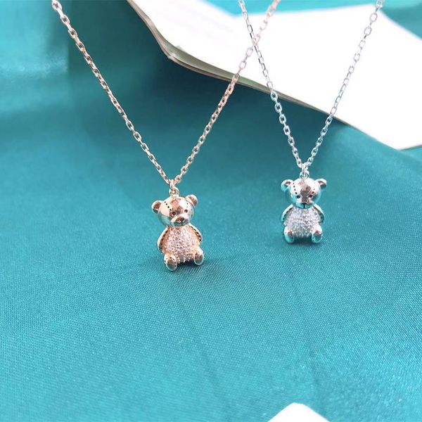 

s925 sterling silver necklace female sweet cute bear clavicle chain silver birthday party lovely gift boutique jewelry