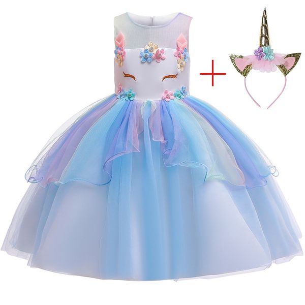 

new 2019 children unicorn tutu rainbow princess kids birthday party christmas carnival dress girls wedding costume y200317, Red;yellow