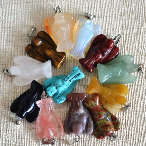 

Hot Selling Fashion Carved Mixed natural Stone Angel Charms Pendants for Necklace making jewelry