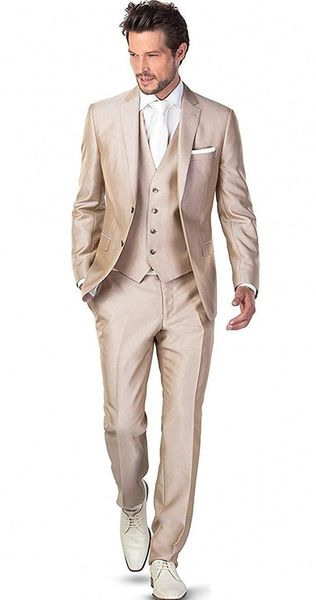 Moda İki Düğmeler Champagne Düğün Erkekler Notch Yaka Üç adet İş Damat smokin (ceket + pantolon + Vest + Tie) W1022 Takımları