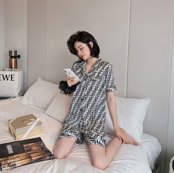 

роскошные f письма печать шелковую пижаму pijama женская ice шелковый пижамы nightgowns мода повседневная одежда главная двухсекционный уста, Blue;gray