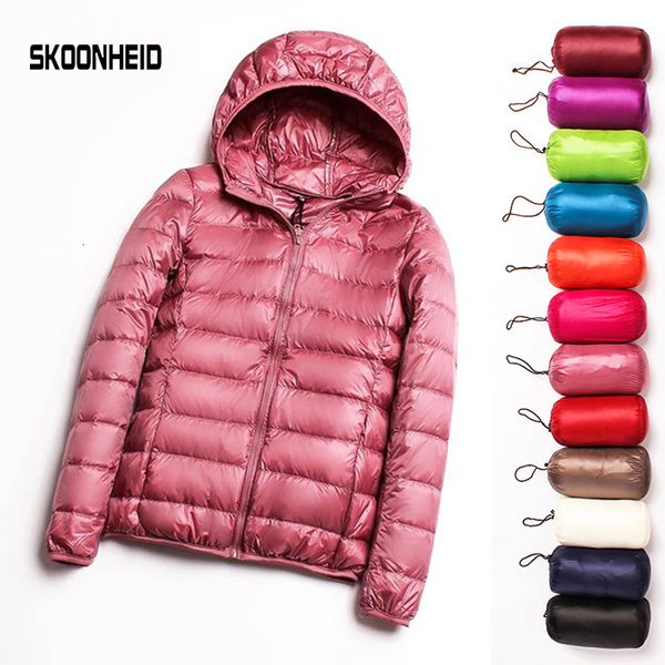 

women down jacket coat 90% velvet warm down ultra light hooded jackets long sleeve slim parka female solid portable outwear y190926, Black;white