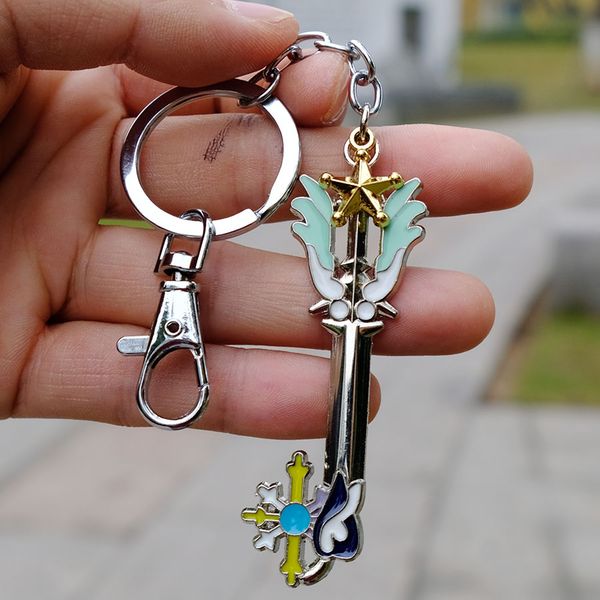 

kingdom hearts sora's keyblade oathkeeper zinc alloy metal keychain keyrings aio galvanizing key chain cosplay collection, Silver