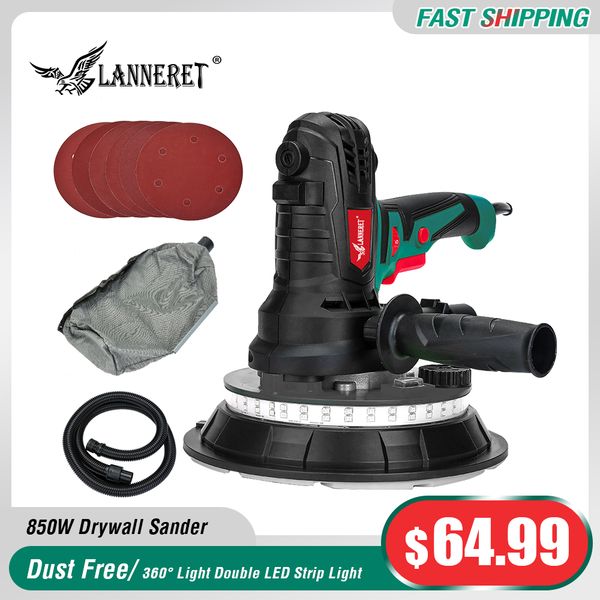 

lanneret 850w / 1280w dry wall sander handheld variable speed drywall sander led strip light dust wall polisher