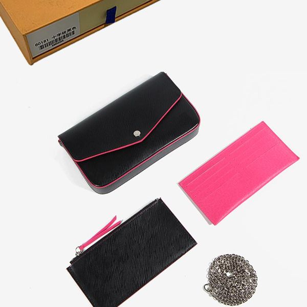 

designer handbags designer clutch wallets handbags purses womens wallets shoulder bag designer purse card holder leather bag with box 610104, Red;black