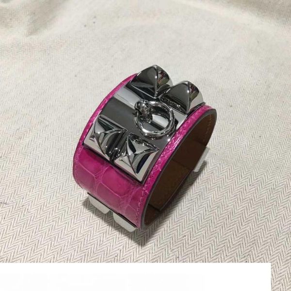 

punk bracelet wide genuine leather bracelets & bangles for women alligator pattern cuff bracelet statement jewelry mx190727, Golden;silver