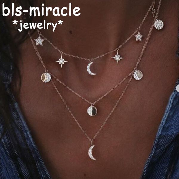 

vintage multi-layer crystal necklaces for women statement geometry pendant necklace jewelry gift 2018 drop shipping, Silver