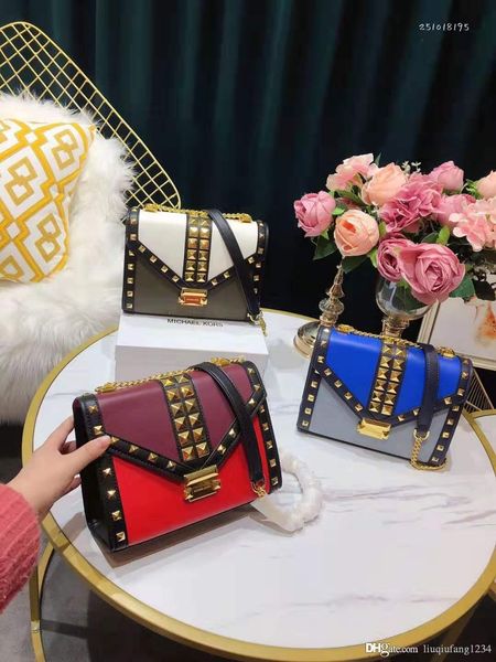 

female of new fund of 2019 autumn winter rivet inclined genuine leather handbag shoulder fashion chain cowhide envelope bag