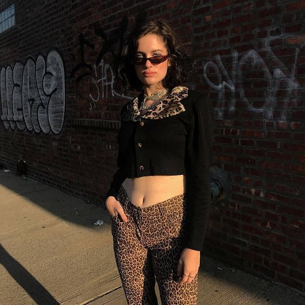 

Leopard print Women Designer Outerwear Long Sleeve Lapel Neck Tops Female Short Pattern Fashion Womens Crop Top