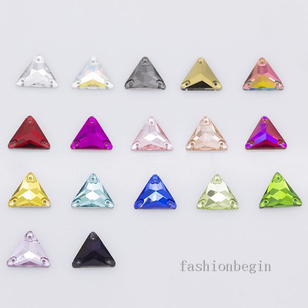 

12mm 16mm 3holes colors triangle sew on flatback glass stone sewing crystal rhinestone jewelswedding dress shoes bags diy trim